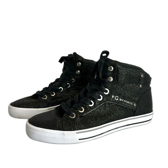G by guess ladies black sparkle glitter high top sneaker shoes size 9.5 M - Picture 2 of 10